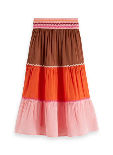 Scotch & Soda Maxi-length colour-block skirt with tapes