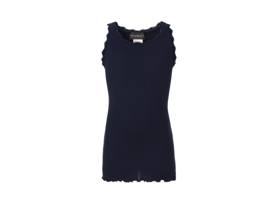 Silk top w/ lace navy