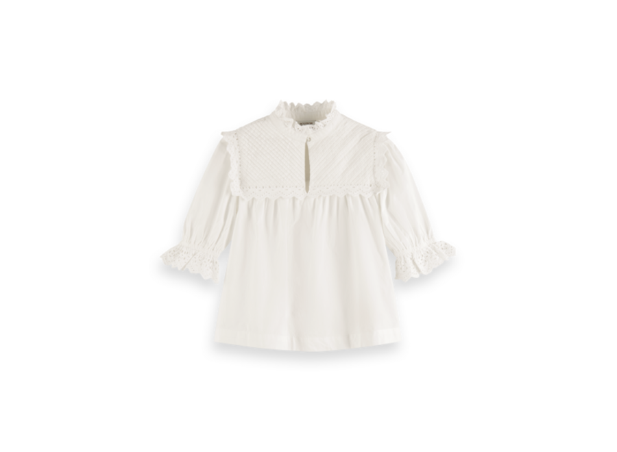 Scotch & Soda Broidery anglaise long-sleeved cotton top in Organic Cotton