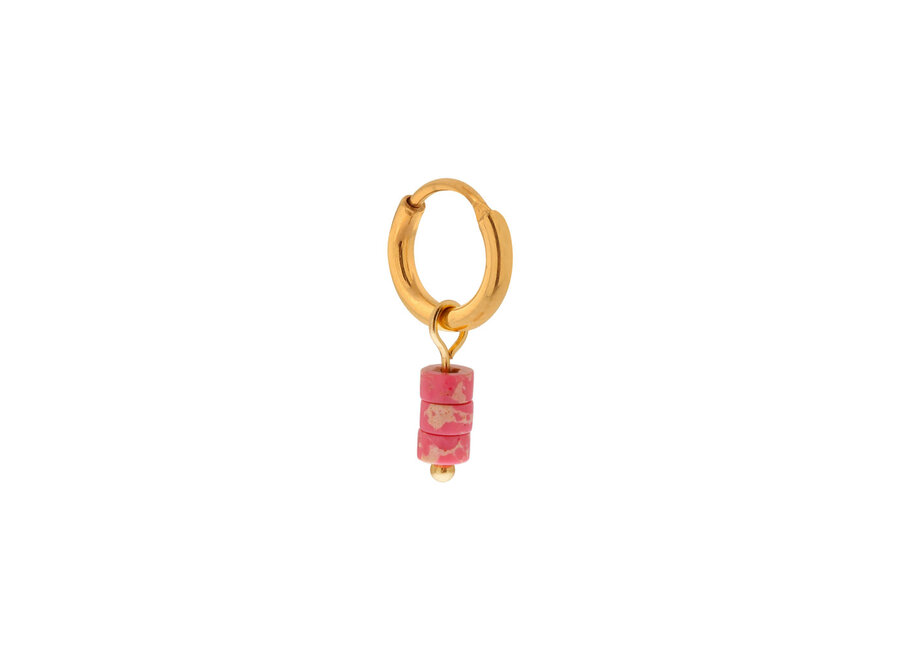 Single Pink Marble Hoop Gold