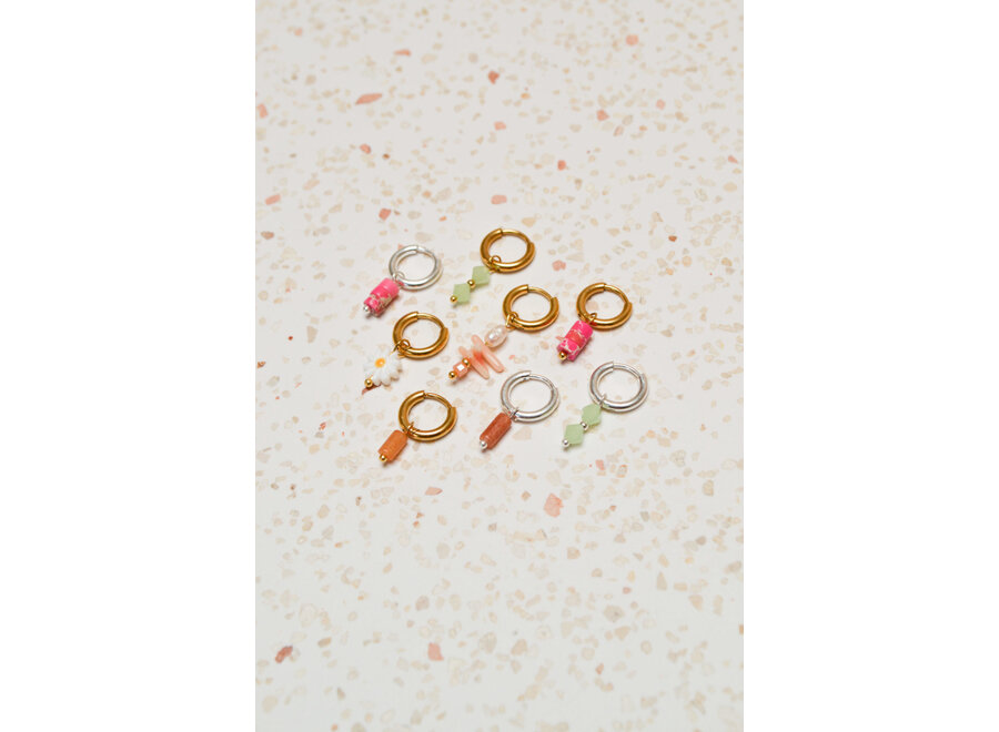 Single Pink Marble Hoop Gold