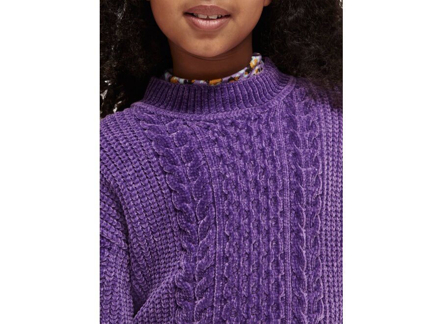 Chenille cable knit pullover