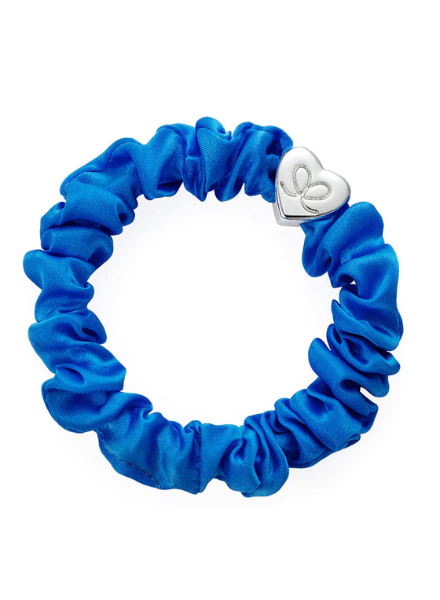 By Eloise Silver Heart Silk Scrunchie | Royal Blue Blauw