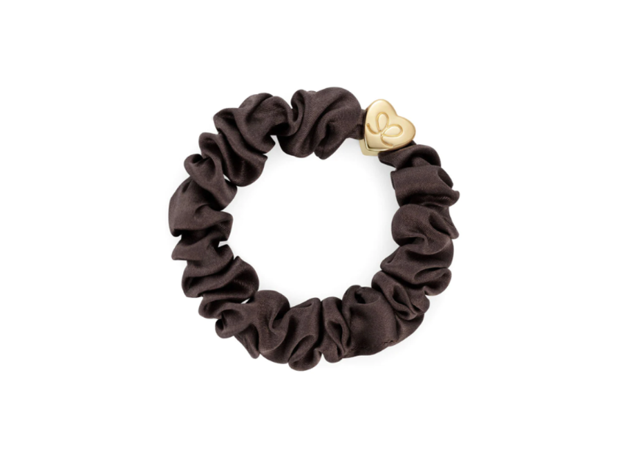 Gold Heart Silk Scrunchie | Mocha