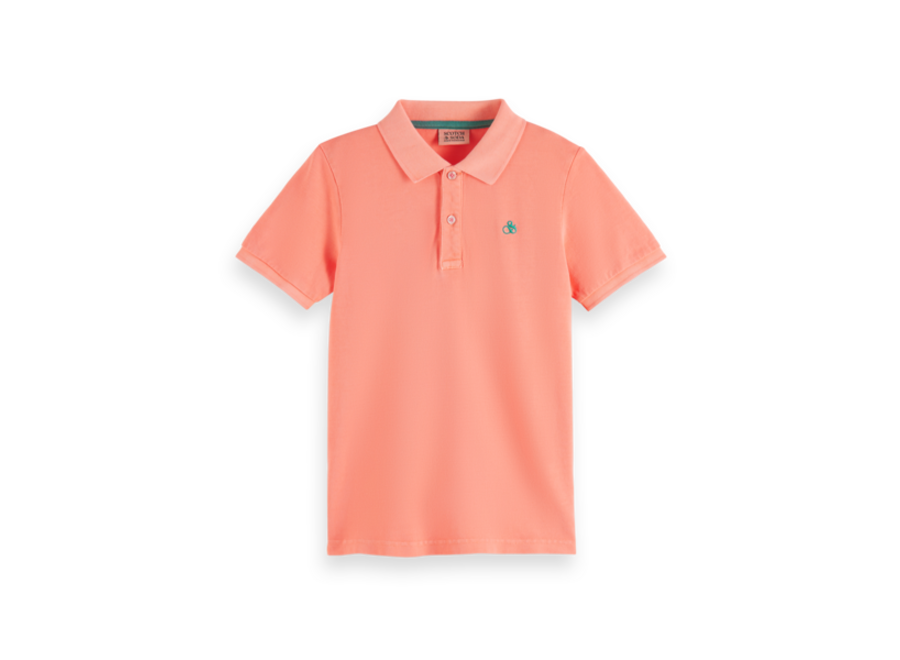 Garment-dyed short-sleeved pique polo