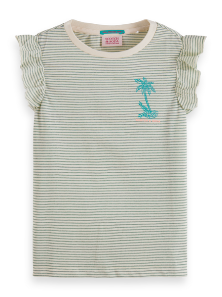 Ruffle detail lurex stripe relaxed-fit t-shirt Ocean Stripe