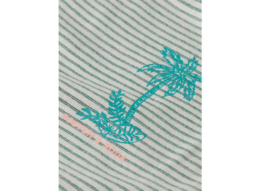 Ruffle detail lurex stripe relaxed-fit t-shirt Ocean Stripe