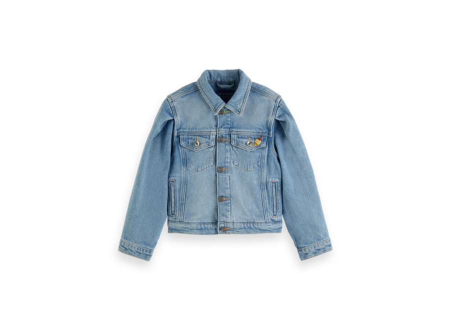 Trucker Jacket with Puff Sleeves Navy