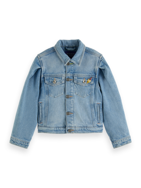 Trucker Jacket with Puff Sleeves Navy