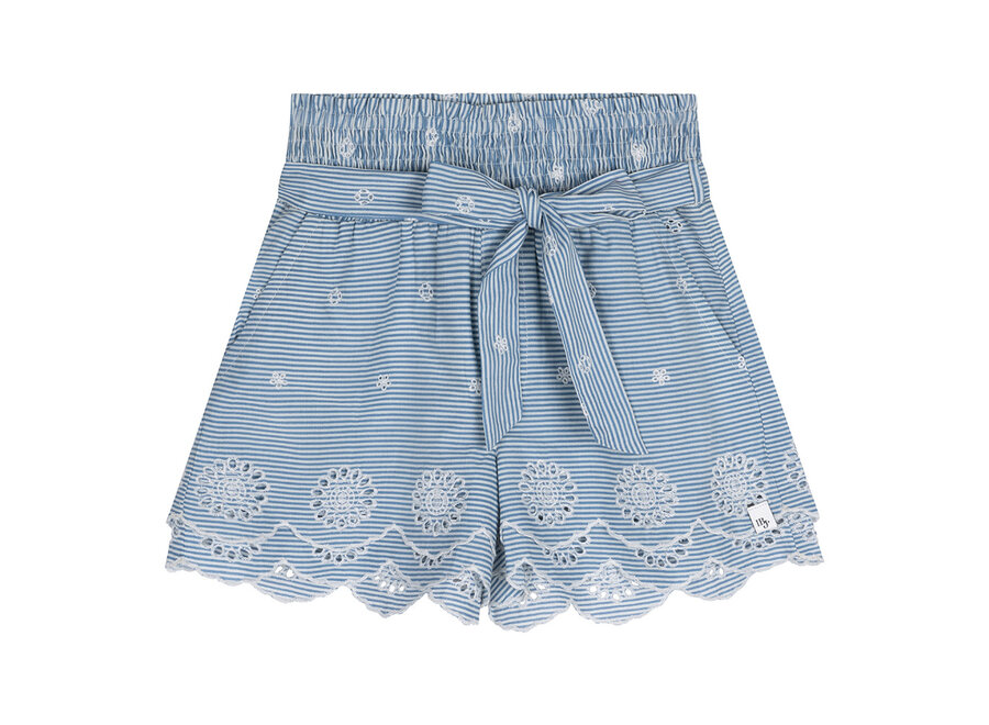 Stripe Embroidery short Light Blue