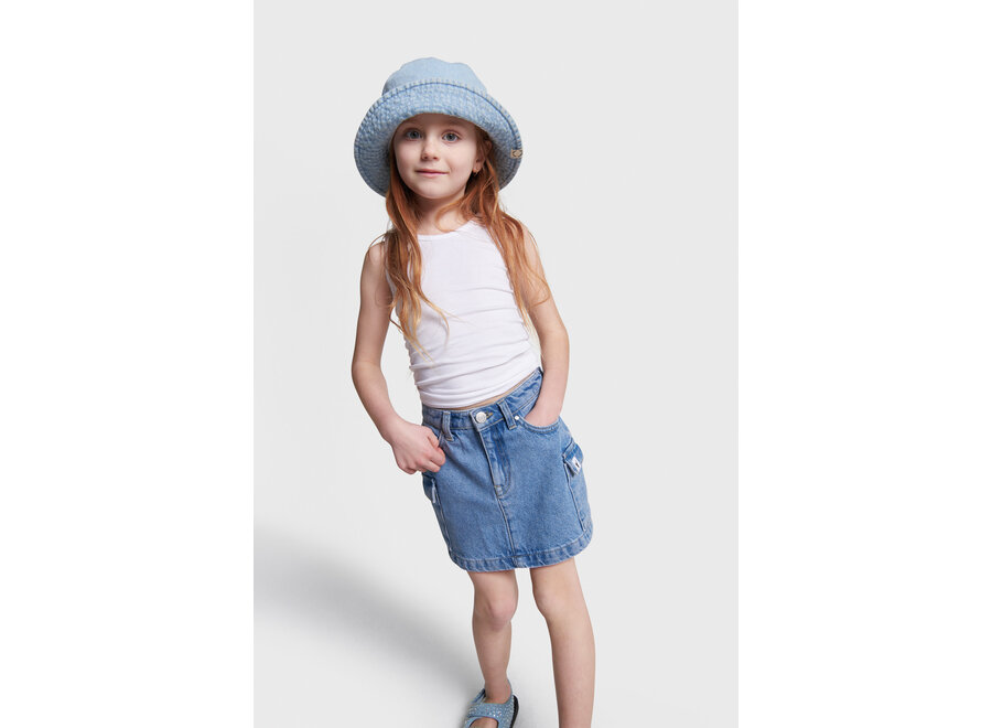 Woven Denim Cargo Skirt Denim Blue