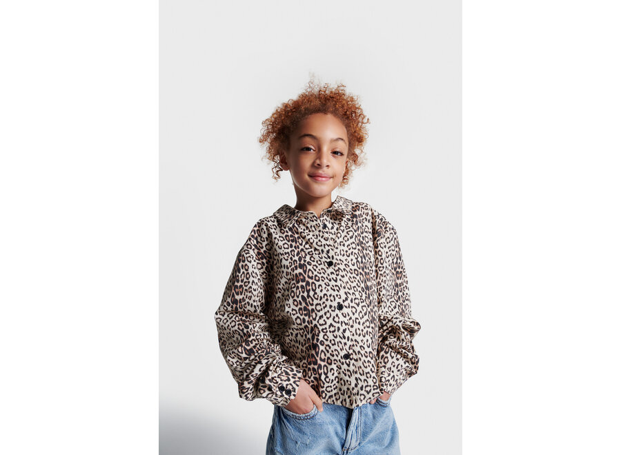 Woven Leopard Cropped Blouse Animal