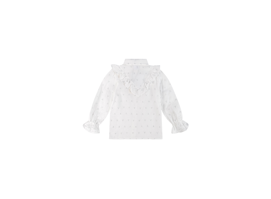 Woven Glitter Bull Ruffle Blouse  Soft White