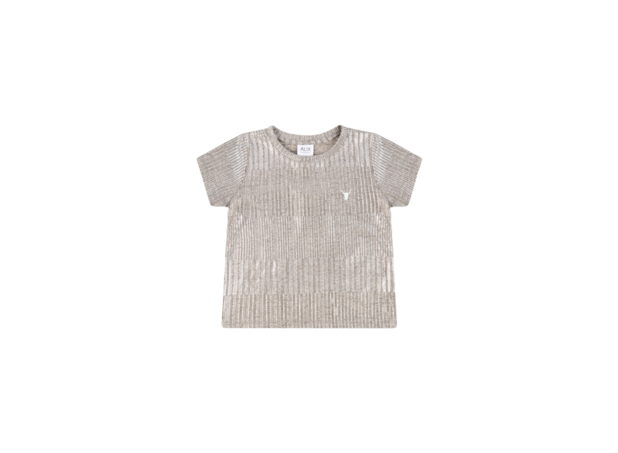 Knitted Silver Foil Fitted  T-Shirt  Silver