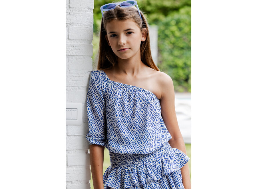 10Sixteen Blouse Top Blue Ikat
