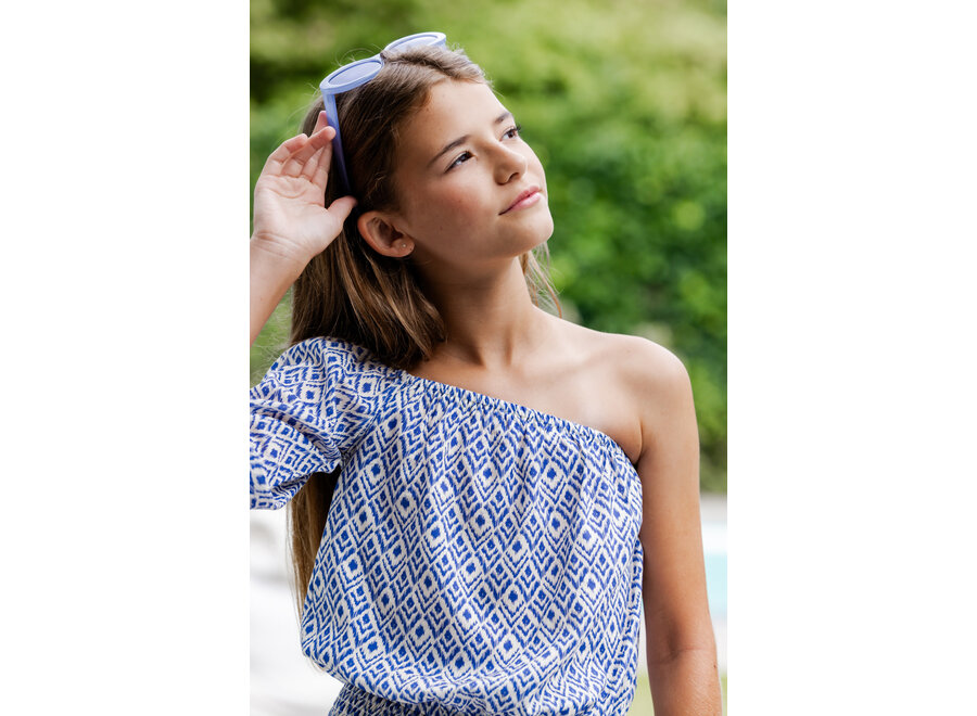 10Sixteen Blouse Top Blue Ikat