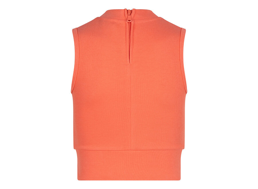 Cropped Singlet Rib Zip Bright Coral