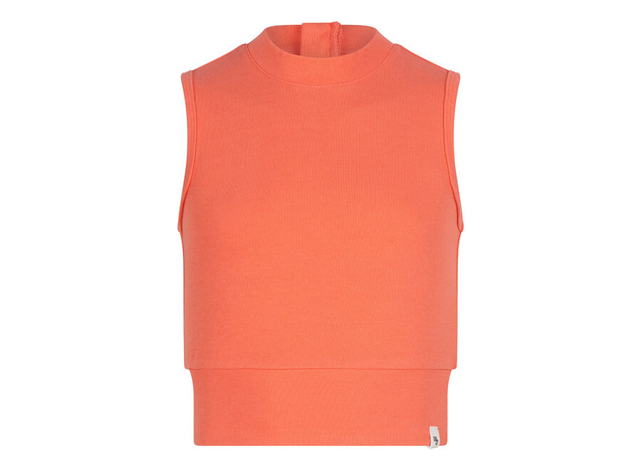 Cropped Singlet Rib Zip Bright Coral