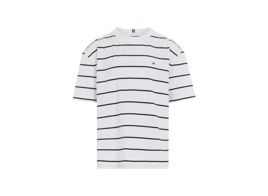 Stripe Tee S/S  White Base/Blue Stripe