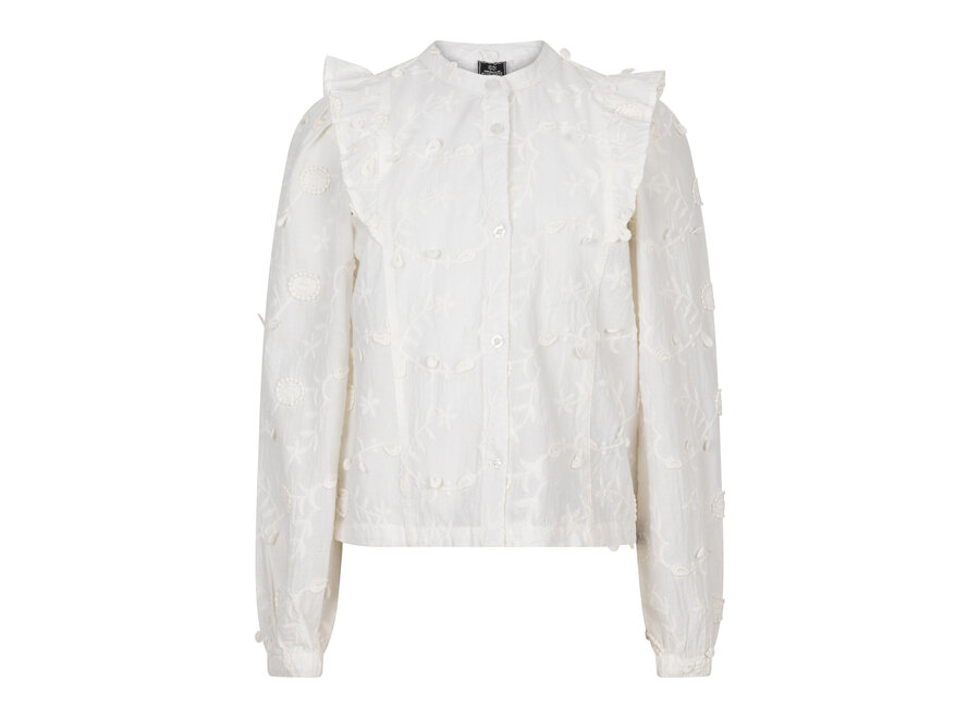 Flower Ruffle Shirt LS Lily White