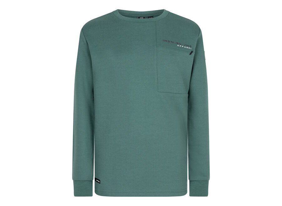 T-Shirt LS Twill Zip Washed Green