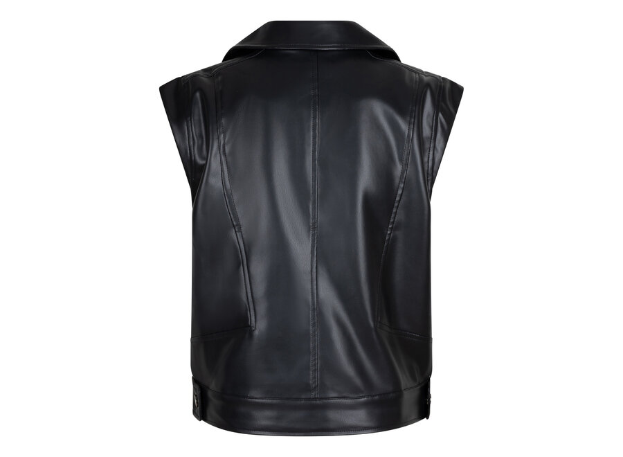 Vegan Leather Sleeveless Gilet Black