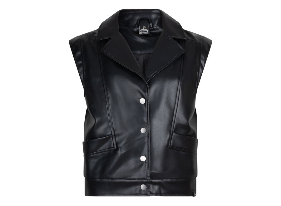 Vegan Leather Sleeveless Gilet Black