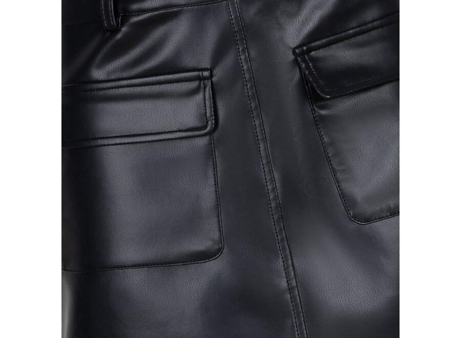 Vegan Leather Cargo Skirt Black