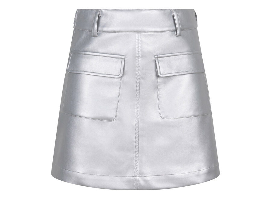 Vegan Leather Skirt Silver