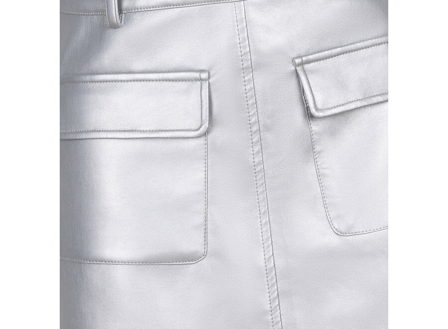 Vegan Leather Skirt Silver