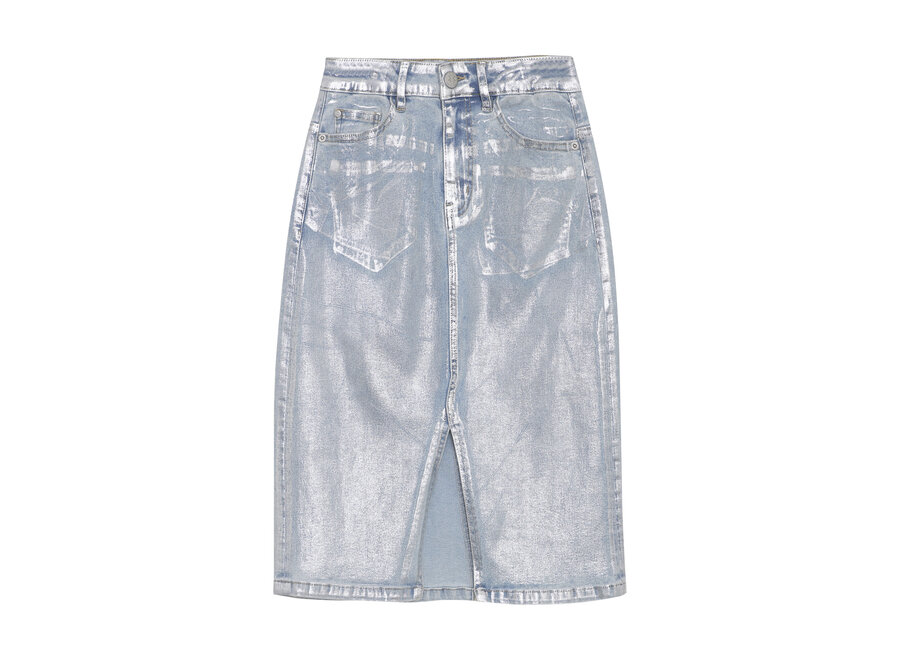 Long Denim Skirt Silver Silver