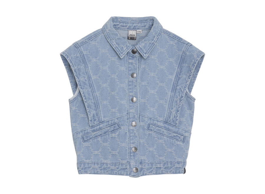 Sleeveless Fancy Denim Gilet Light Denim Blue