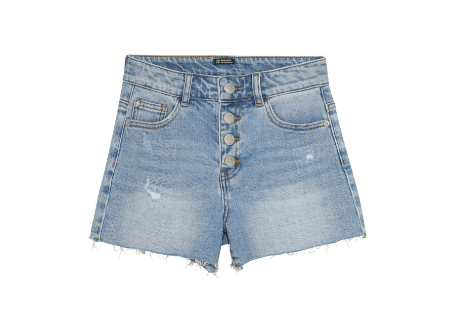 Wide Denim Short Damaged  Light Denim Blue