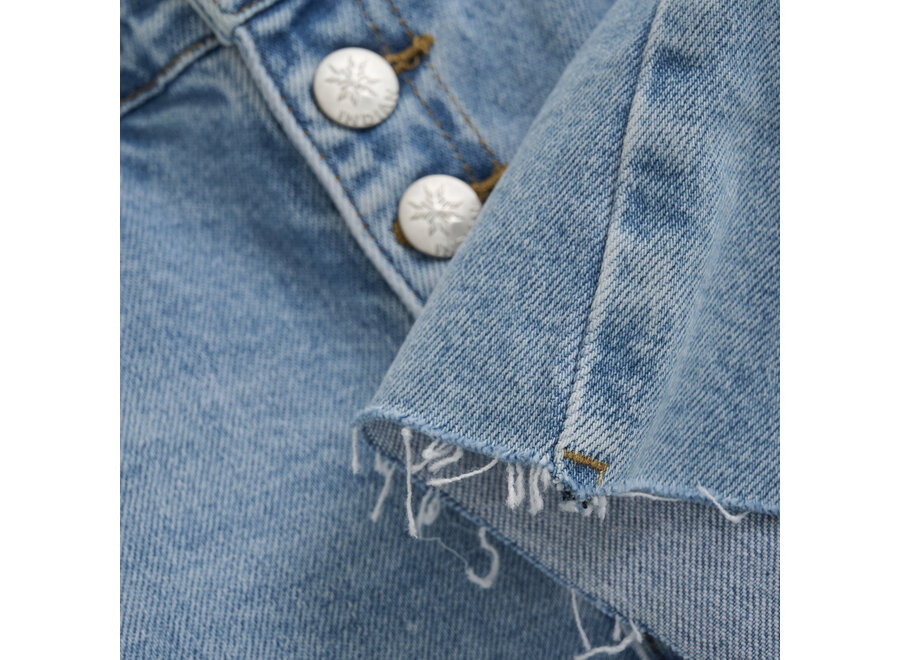 Wide Denim Short Damaged Light Denim Blue