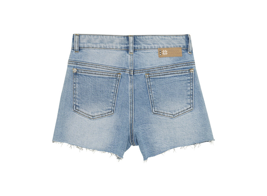 Wide Denim Short Damaged Light Denim Blue