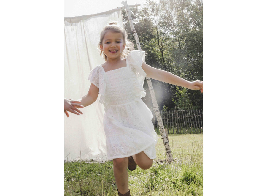 Little Heart Broidery Dress White
