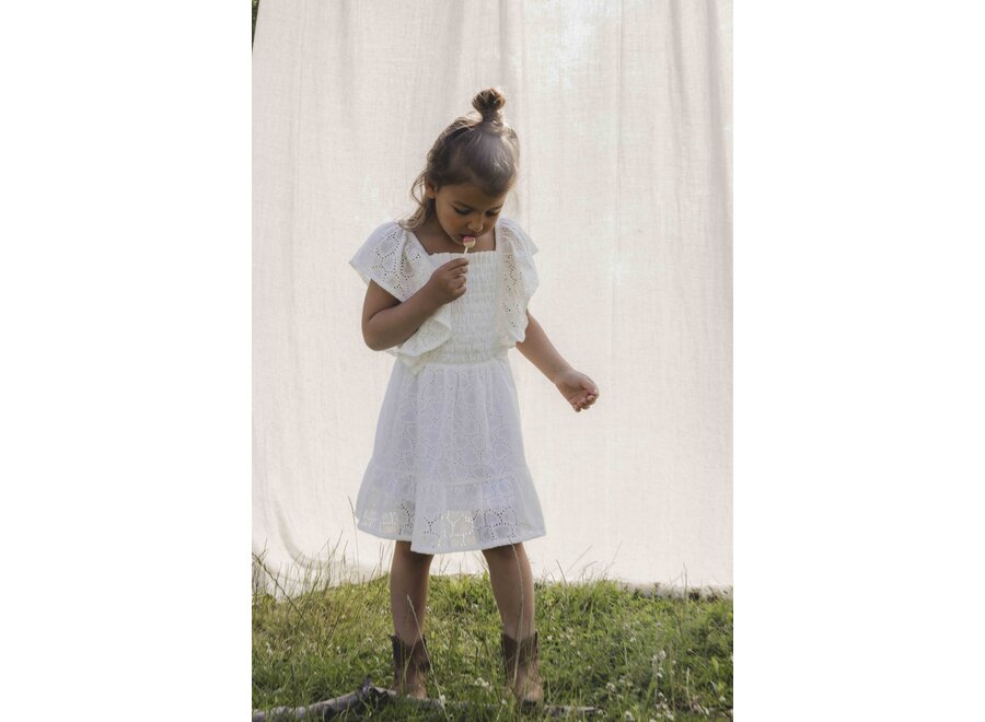 Little Heart Broidery Dress White