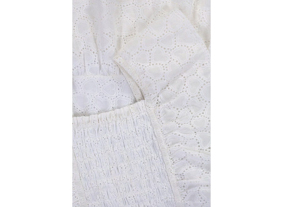 Little Heart Broidery Dress White