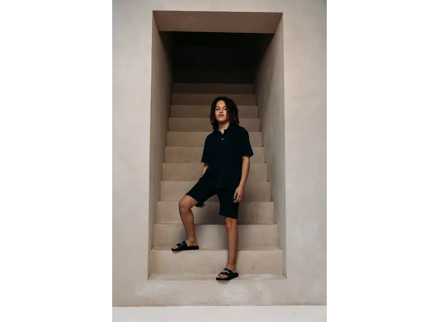 Seersucker Shorts Navy Jongens Short