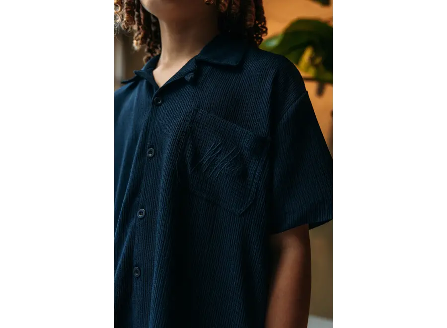 Seersucker Shirt Navy Jongens T-shirt