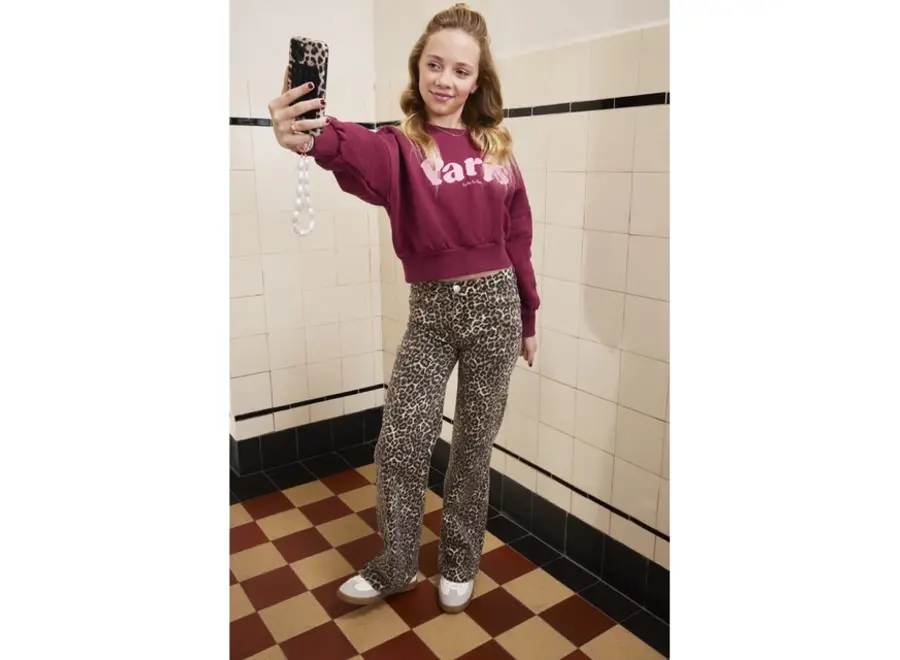 Wide Fit Leopard Sand Meisjes Broek