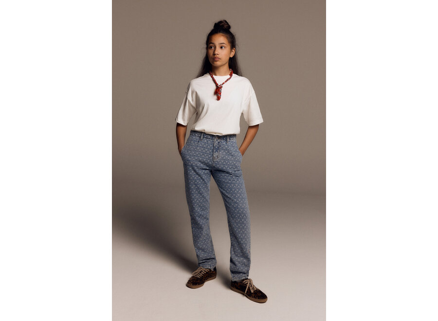 Woven Tapered Bull Denim Pants Denim Blue Meisjes Spijkerbroek
