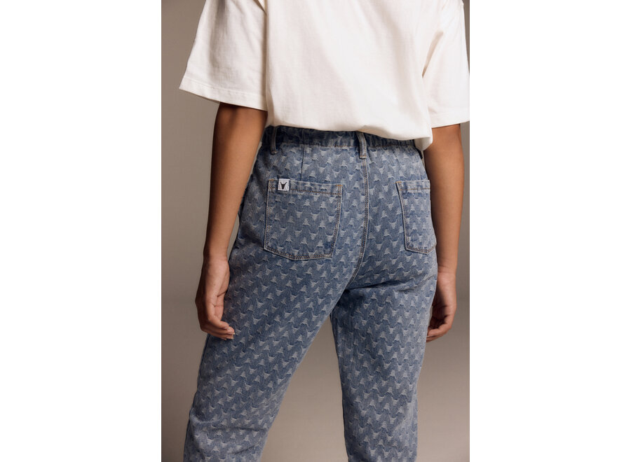 Woven Tapered Bull Denim Pants Denim Blue Meisjes Spijkerbroek