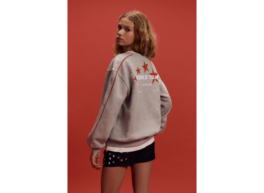 Knitted Text Print Sweater Soft Grey Melange Unisex Sweater