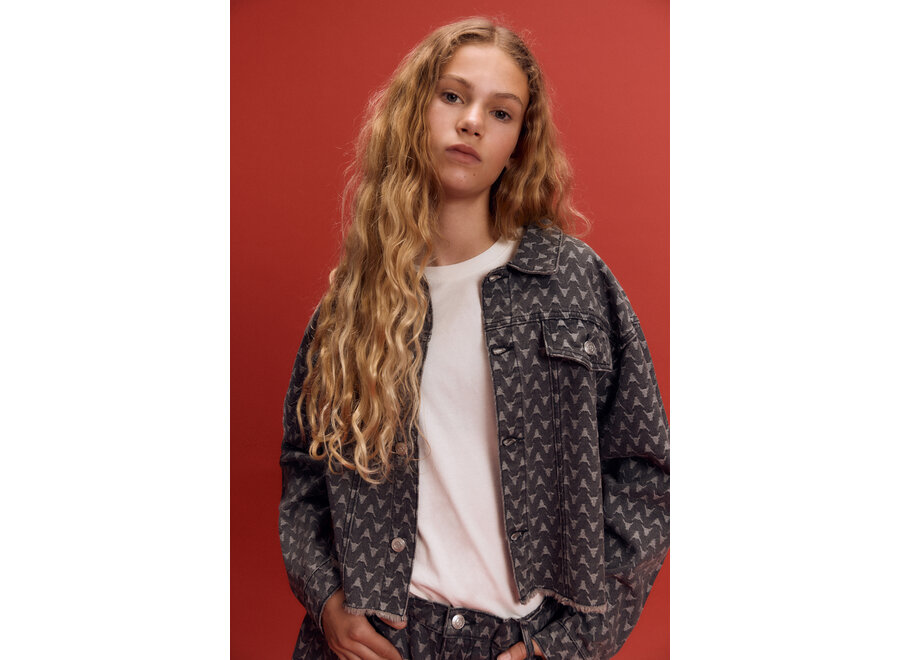Woven Bull Cropped Denim Jacket Dark Grey Meisjes Jasje