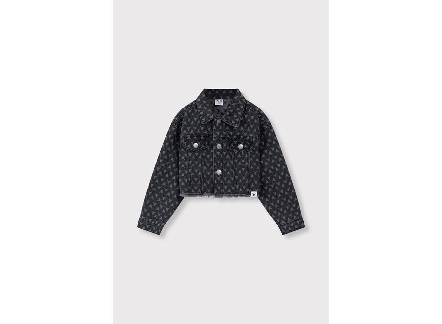 Woven Bull Cropped Denim Jacket  Dark Grey Meisjes Jasje