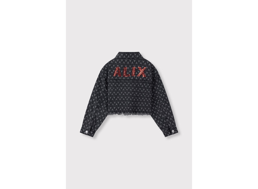 Woven Bull Cropped Denim Jacket  Dark Grey Meisjes Jasje