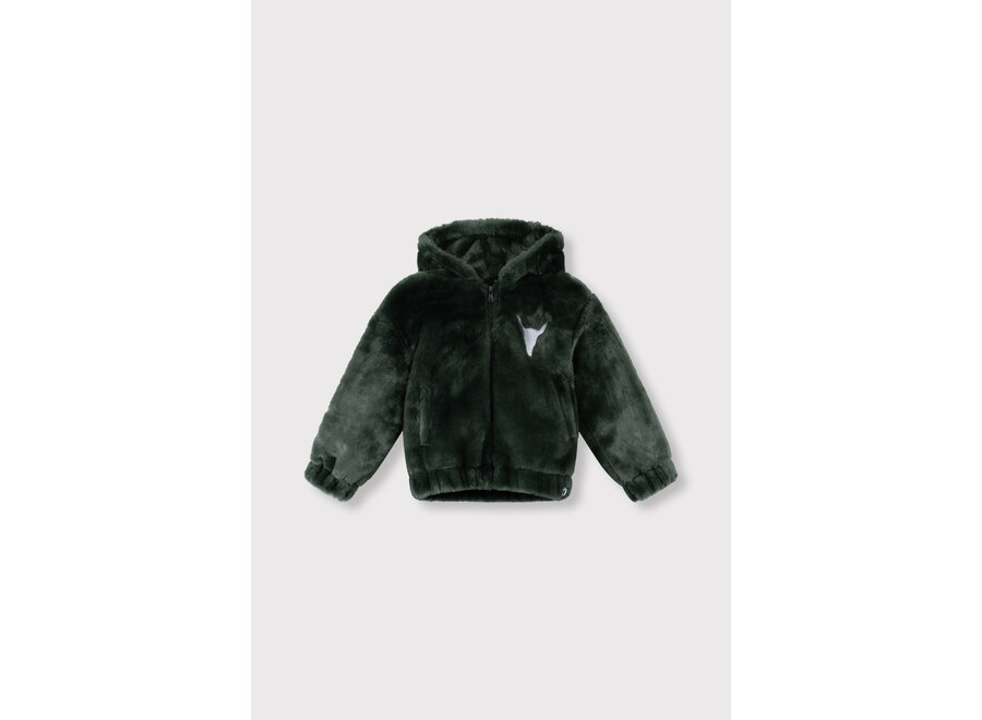 Woven Faux Fur Jacket Dark Olive Unisex Jasje