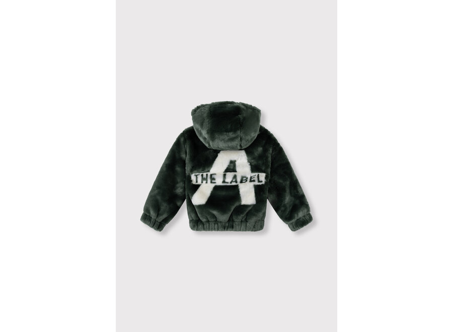 Woven Faux Fur Jacket Dark Olive Unisex Jasje