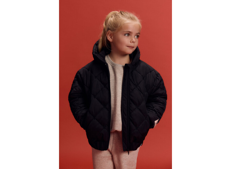 Woven Bull Puffer Coat  Black Unisex Jas
